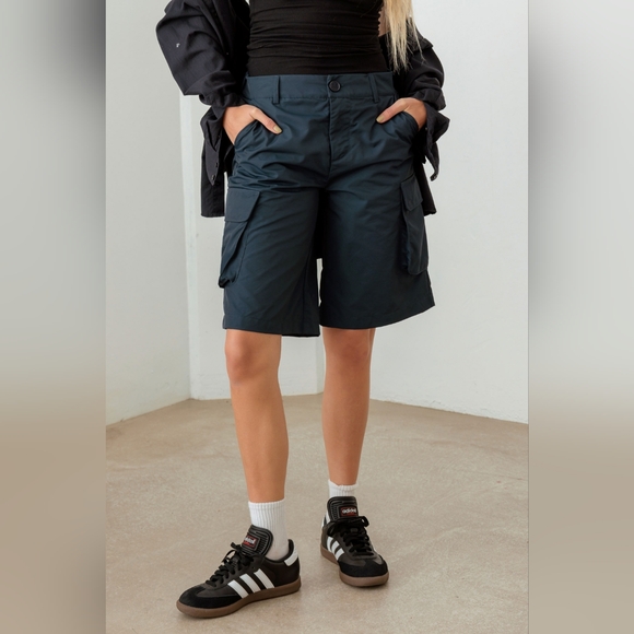 Tasha Apparel Navy Cargo Bermuda Shorts - Picture 11 of 12